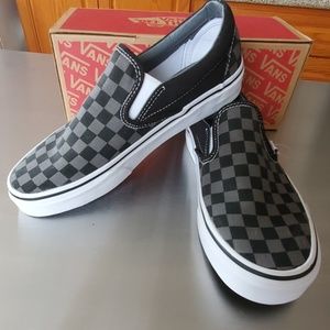 Van's classic slip ons blk/gray checkerboard NWB